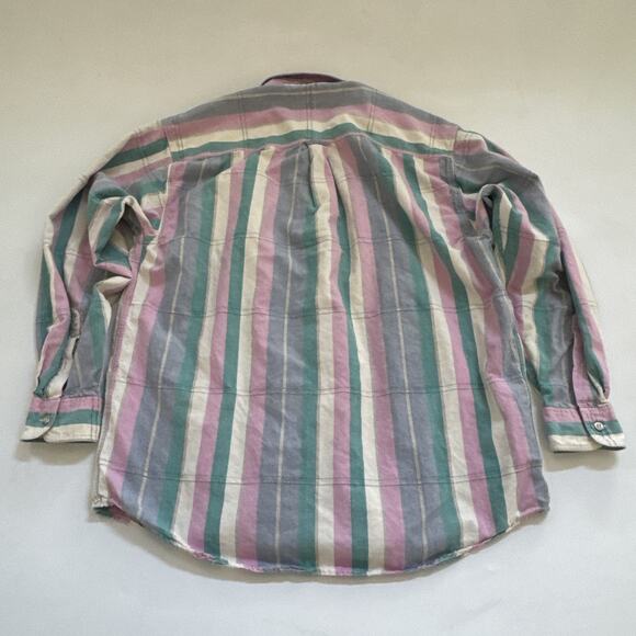 VTG 90s Eddie Bauer Collared Shirt Mens Medium Northwest Chambary Striped Pastel - Picture 8 of 12